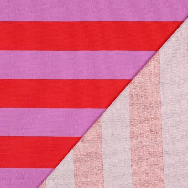 Baumwolle Canvas breite Streifen rot mauve – Dekostoff für Taschen & Kissen Blockstreifen
