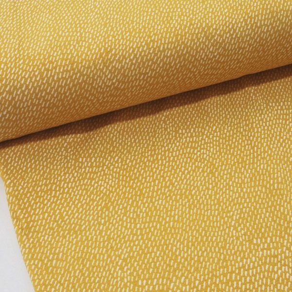 Jersey kleine Stiche senf gelb – Kritzelstriche Serie Autumn Bunny von Swafing