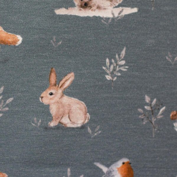 Jersey Waldtiere Igel Fuchs Reh rauchblau – Forest Animals von Christiane Zielinski by Swafing