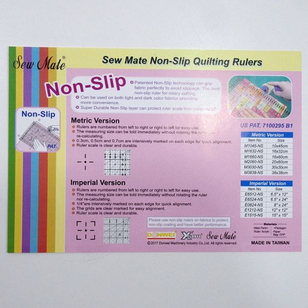 Universal Lineal 32 x 16cm – rutschfestes Patchworklineal Sew Mate #M1632-NS