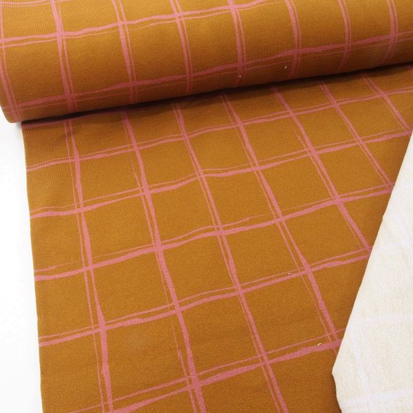 Sweat Blüten Gitter ocker senf – French Terry Jills Check by Cherry Picking von Swafing