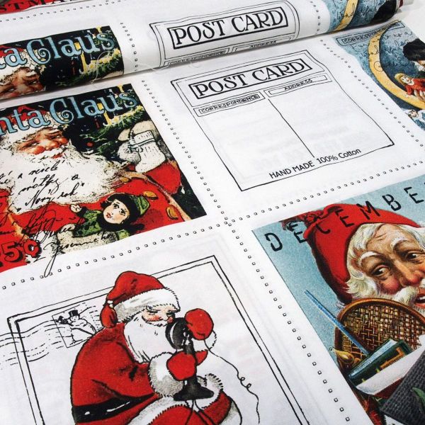Baumwolle Weihnachten Vintage Postkarten Santa - Riley Blake Nicholas 60cm Panel