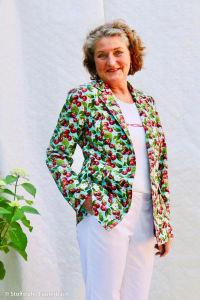 Dekostoff mit Kirschen türkis rot - Baumwolle Canvas Matteo von Swafing