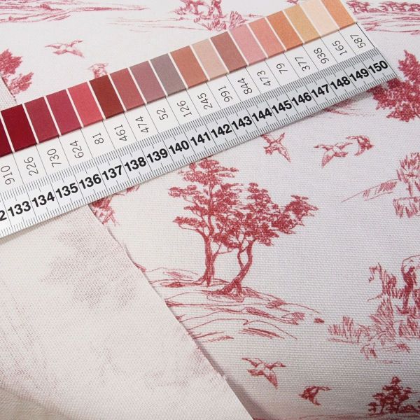 Baumwolle Toile de Jouy Vintage Landschaft altrosa - Dekostoff Canvas Coquette C-403