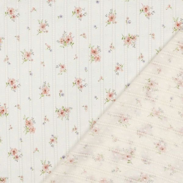 Baumwolle Dobby – zarte Streublümchen in Rosa auf Natur – federleichter Blusen- & Sommerstoff