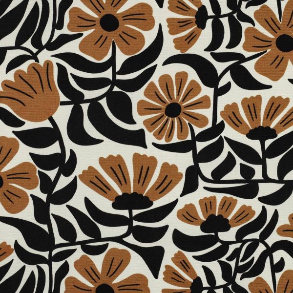 Baumwolle Canvas Blumen natur schwarz braun – robuster Dekostoff