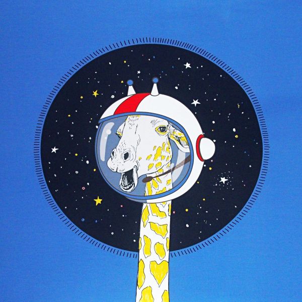 Jersey Giraffe im Weltall – 85cm Panel mit 2 Kombistoffen in dunkelblau von BIPP