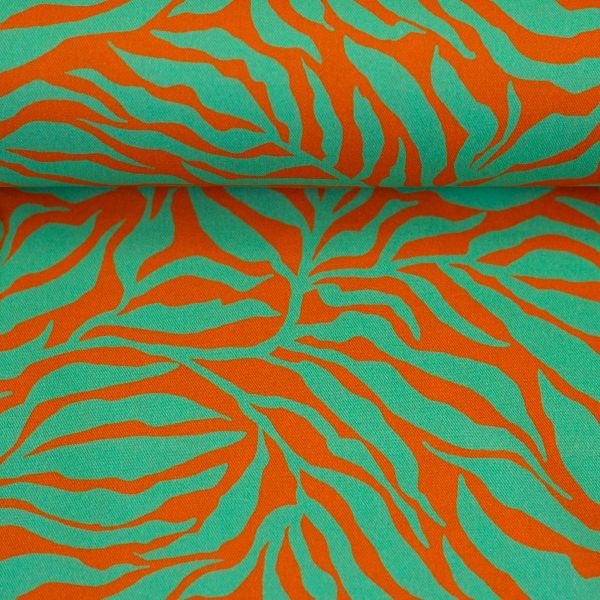 Viskose Webware Animal Print Orange mint - Serie Zebra Jungle von Swafing