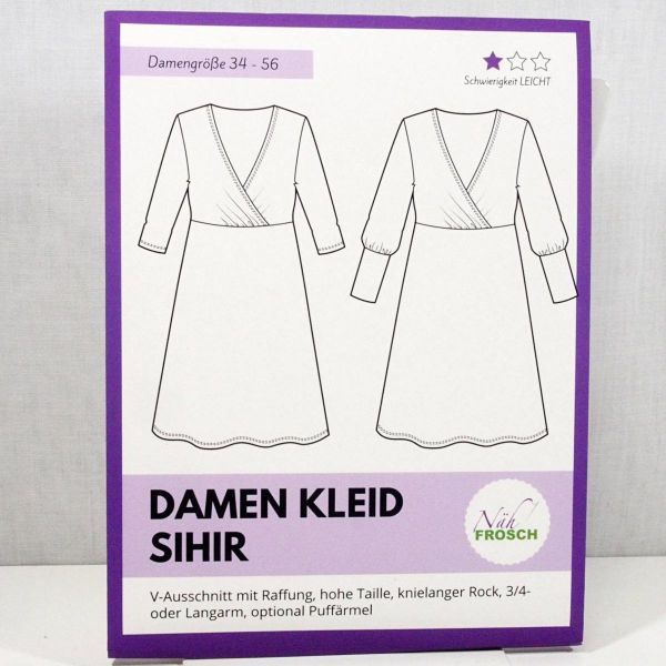 SALE - Schnittmuster Damen Kleid Sihir mit eleganter Raffung Gr. XS-XXL von Nähfrosch