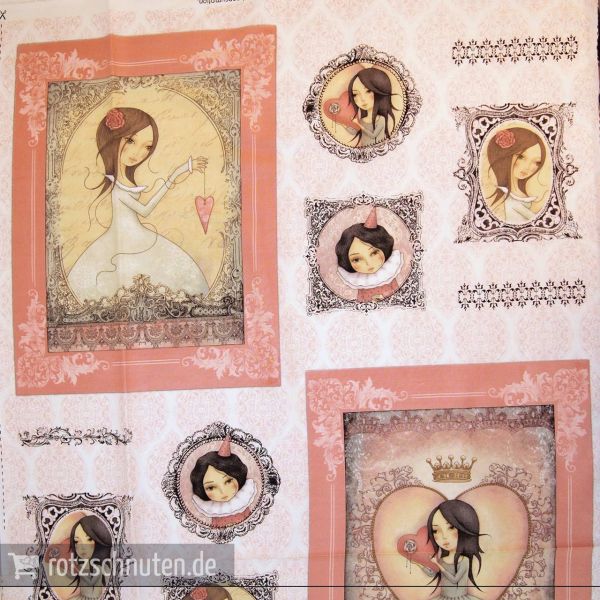 60cm Baumwolle Panel Santoro Mirabelle All For Love – Mädchen in Rahmen rosa