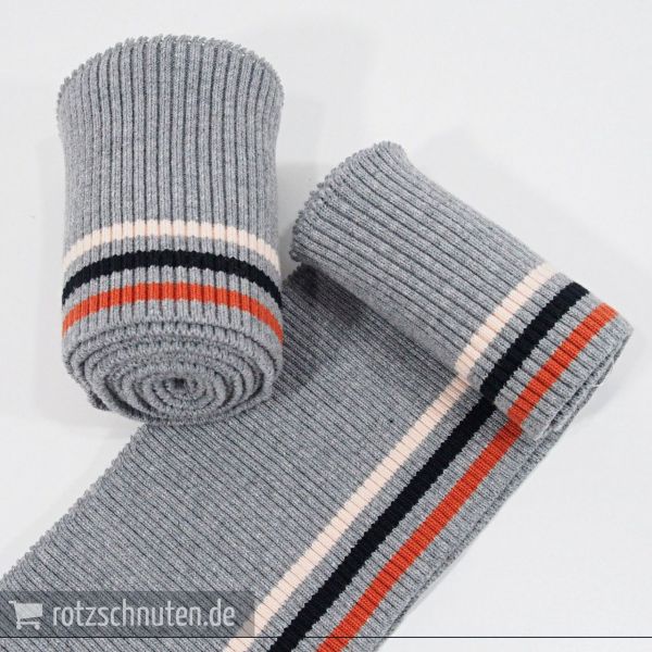 Strick Bündchen College grau schwarz rost Streifen – Rippbündchen BONNIE 100x8cm Retro