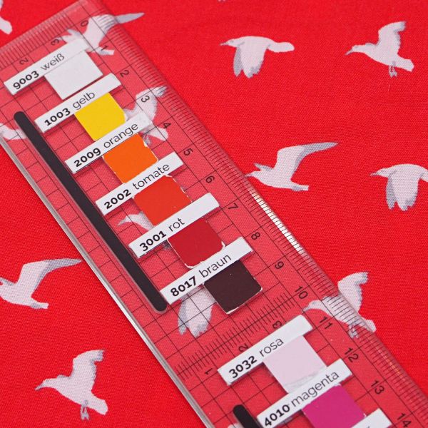 Sommerstoff Möwe rot – maritimer luftig leichter Blusen & Kleiderstoff