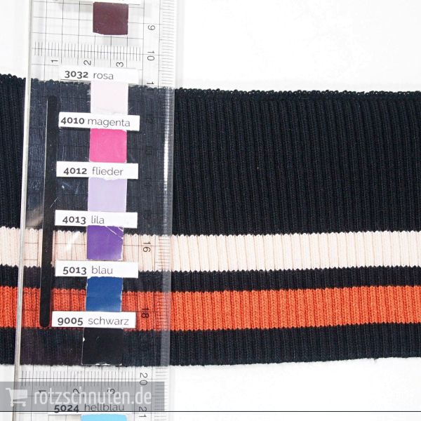 Strick Bündchen College schwarz rost creme Streifen – Rippbündchen BONNIE 100x8cm Retro