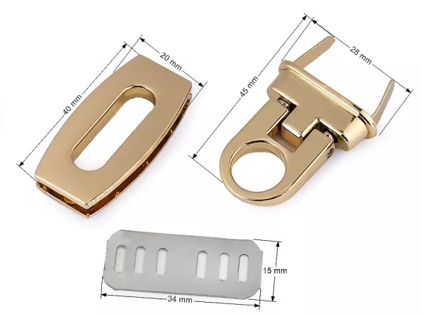 Taschen Drehverschluss gold 20x40mm für Taschen und Rucksäcke