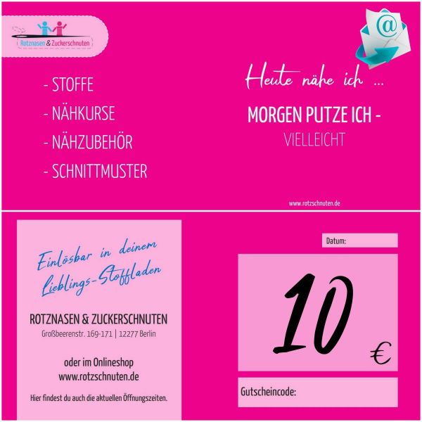 GUTSCHEIN - per E-Mail zum Ausdrucken - für Stoffe Nähkurs oder Coaching