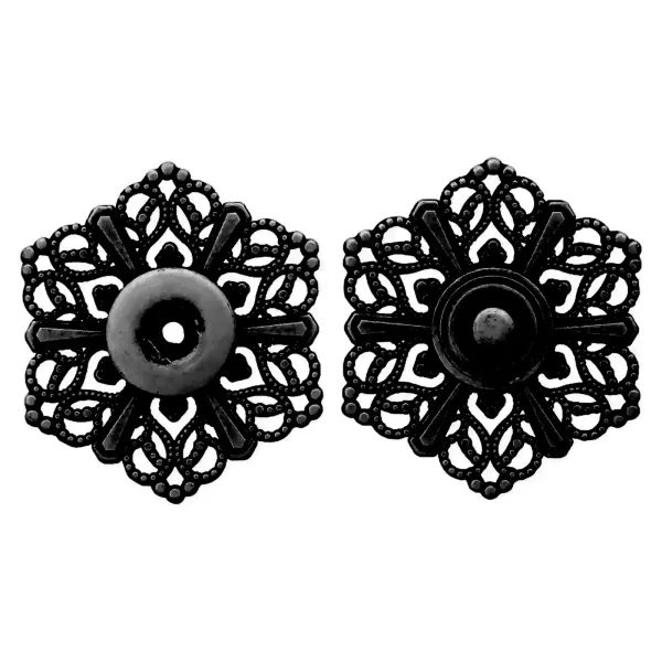 Dekorativer Annäh-Druckknopf aus Metall 32mm schwarz mit floralem Muster