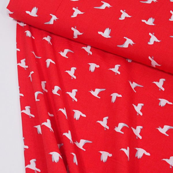 Sommerstoff Möwe rot – maritimer luftig leichter Blusen & Kleiderstoff