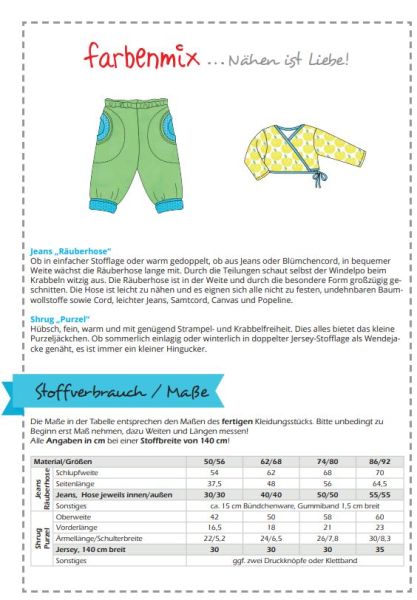 Schnittmuster Zwergenverpackung 2 von Farbenmix – Gr. 50-92 Pumphose Shirt Tunika Overall