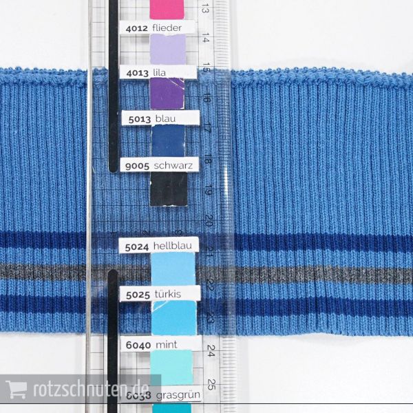 Strick Bündchen College hellblau blau grau Streifen – Rippbündchen BONNIE 100x8cm Retro