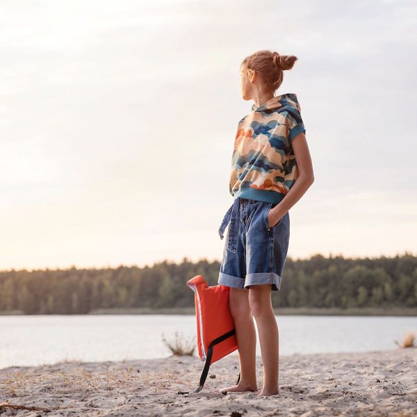 French Terry mit Wolken in orange petrol - Cool Clouds 150cm breit von See You At Six