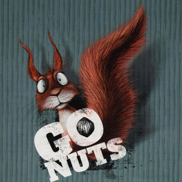 Sweat Eichhörnchen STRIPE blaugrau - Go Nuts by Thorsten Berger – 85cm Panel French Terry