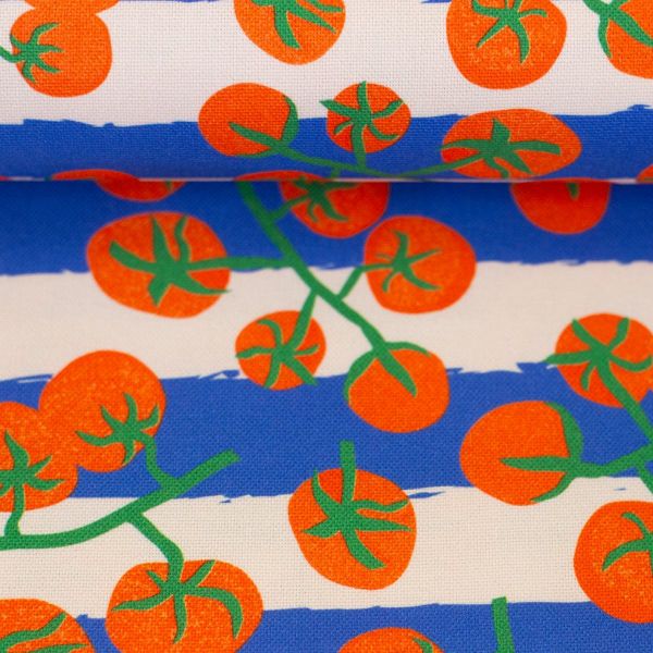 Canvas Dekostoff Tomaten blau creme – Baumwollcanvas Jumble & Zest von Swafing • Bienvenido Colorido