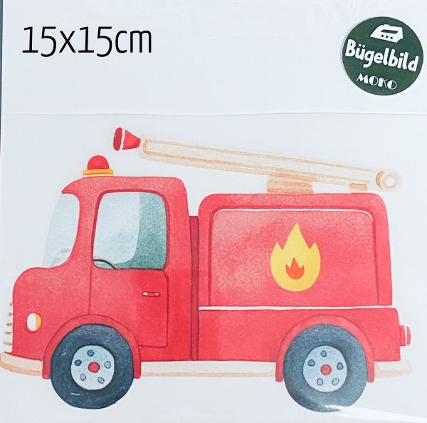Bügelbild großes Feuerwehr Auto rot 15x15cm