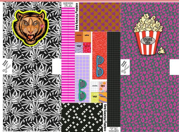 DIY Nähset Cherry Picking Bag Popcorn und Tiger - Beutel Tasche Panel 95x140cm