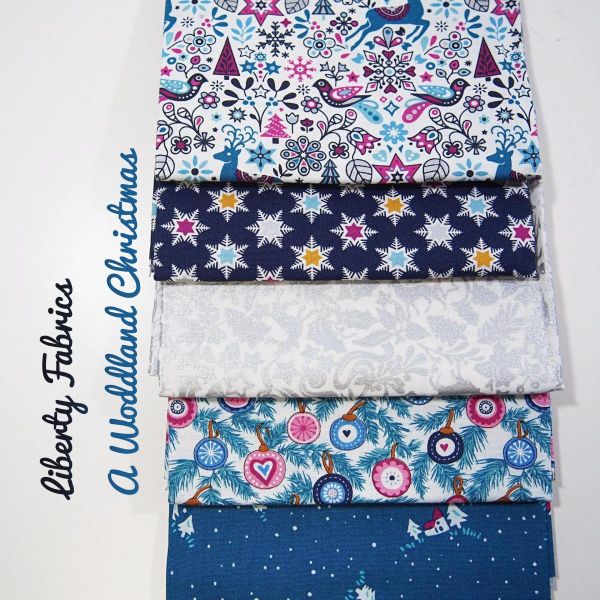 Fat Quarter Stoffpaket Liberty Fabrics Weihnachten petro blau silber - 5 Designs je 45x55cm