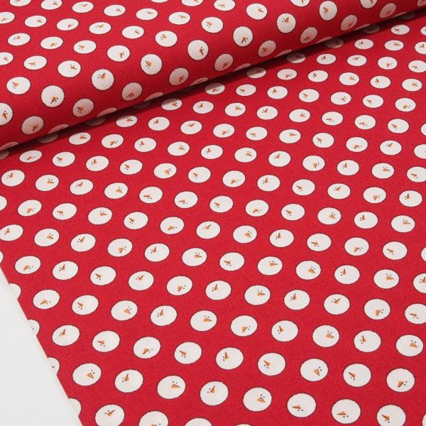 Baumwolle Schneemänner Punkte rot weiß - Country Christmas