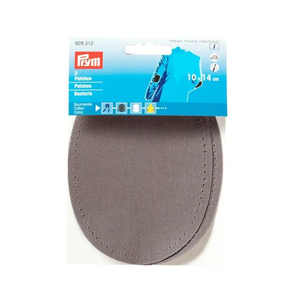 2 Reparatur Patches grau für Knie & Ellenbogen oval 14x10cm Flicken aufbügelbar