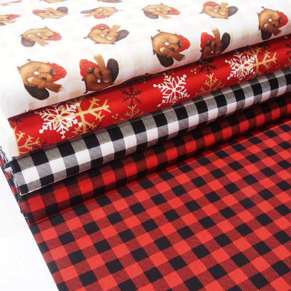 Baumwolle Schneeflocken rot gold - Timber Gnomies Snowflakes red