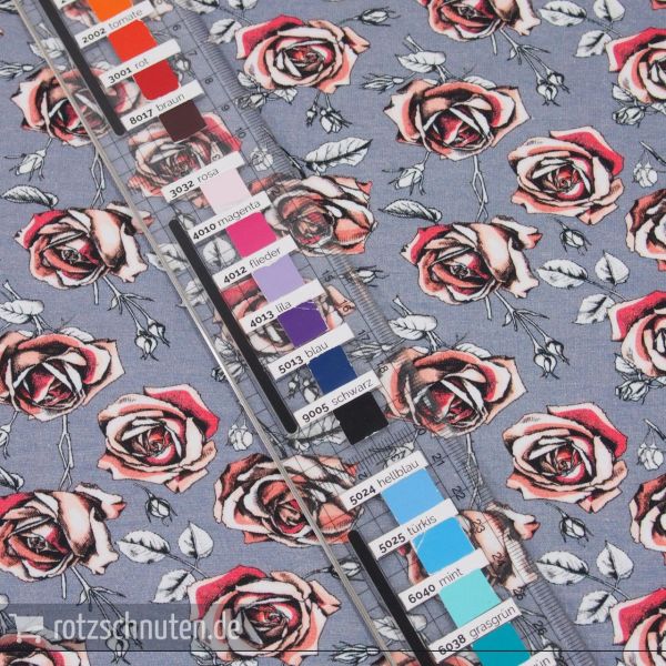 Baumwolljersey ROCKABILLY ROSEN grau pink lachs FVJ 963 Romantik pur