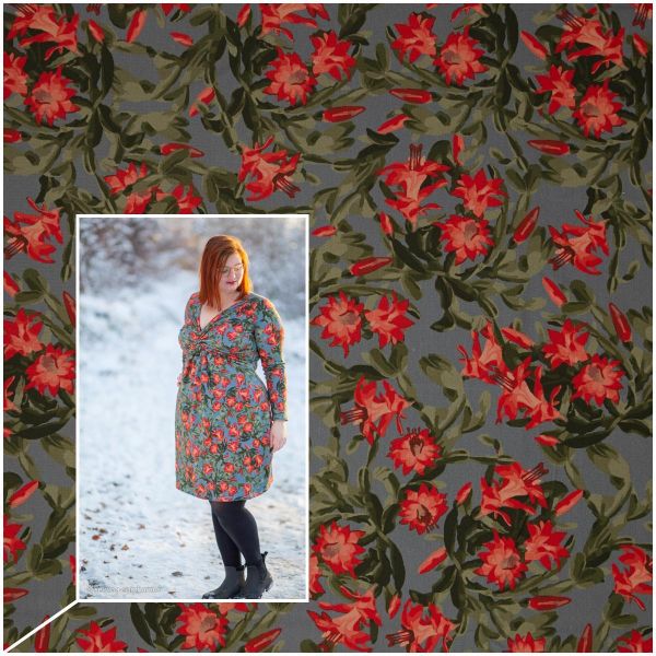 Modal Sweat Blüten grau grün coral – Serie Santa Teresita von Swafing