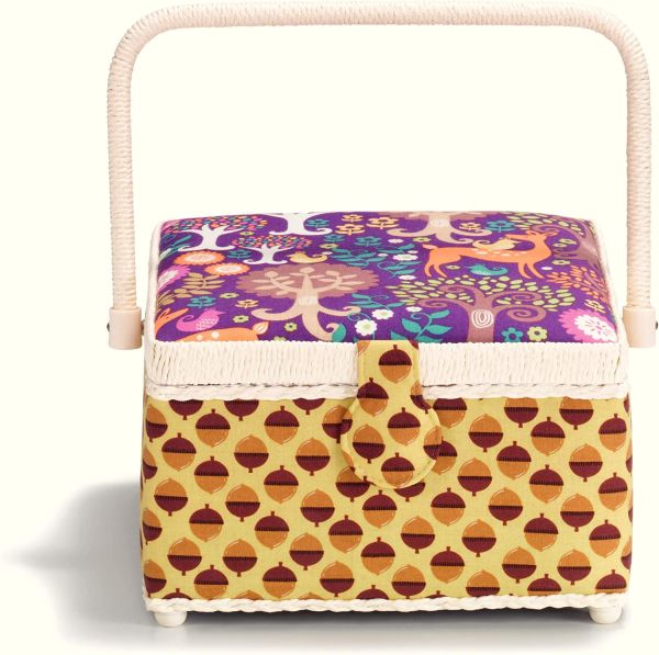 SALE - Nähkasten Wald Tiere senf violett mit Stoff Gr. L von Prym - hübsches Nähkästchen Nähkorb