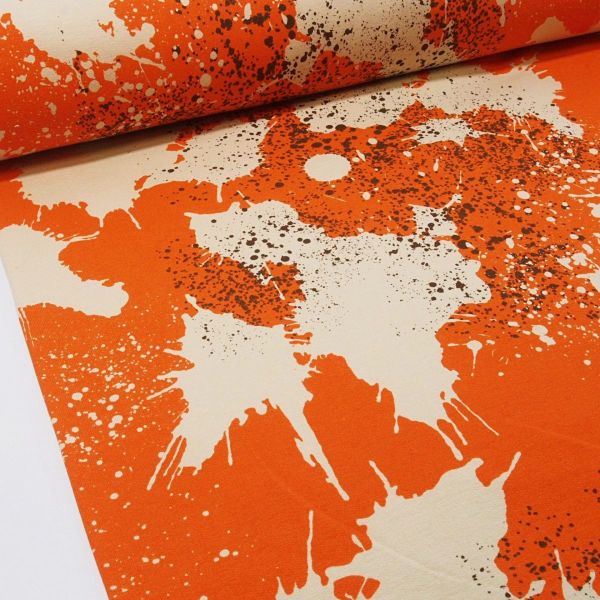 French Terry SPLASH orange beige von Mies & Moos - Camouflage Kleckse Sommersweat
