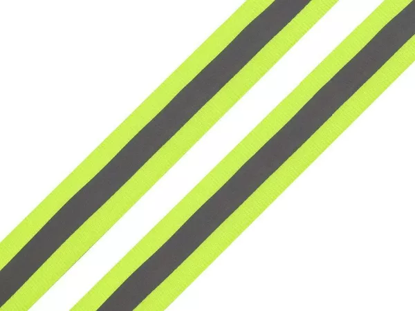 Reflektorband neon gelb grün silber 2,5cm breit - Reflexband reflektiert im Dunkeln für mehr Sichtba
