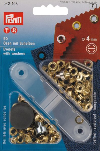 50 Ösen mit Scheiben 4mm gold - mit Werkzeug