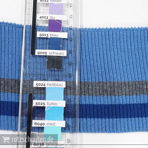 Strick Bündchen College hellblau blau grau Streifen – Rippbündchen BONNIE 100x8cm Retro