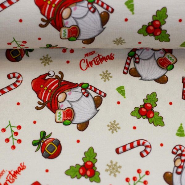 Sweat mit kleinen Winter Weihnachts Wichteln und Zuckerstangen - French Terry Holly by Swafing