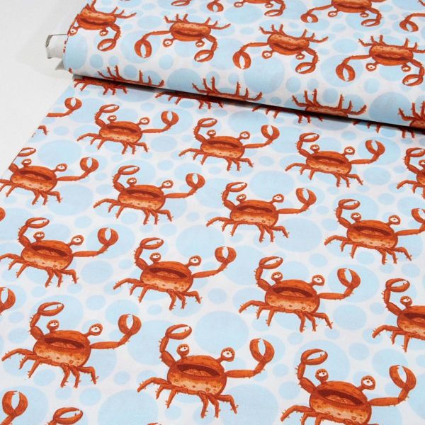 Baumwolle Krabben auf hellblauen Bubbles maritim - Crabbies Lobster Strip