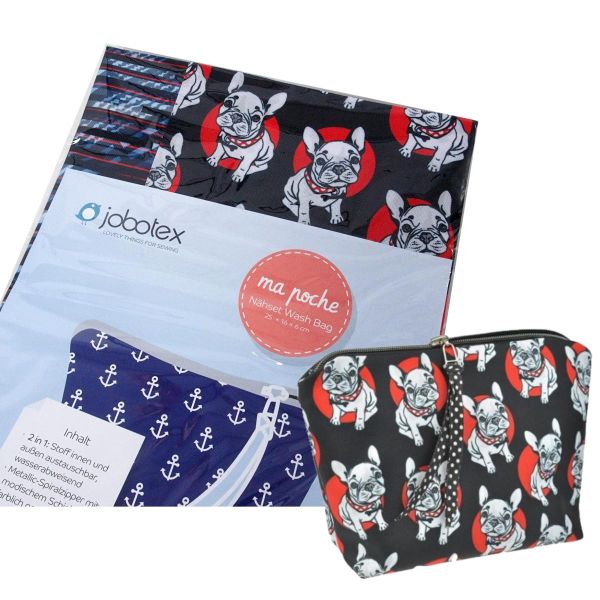 Näh dir eine WashBag • Bulldogge schwarz rot • Kulturtasche DIY Nähset Waschtasche
