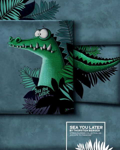 Jersey Krokodil Alligator Farn - Sea You Later by Thorsten Berger - 85cm Panel