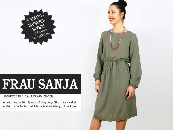 Schnittmuster FRAU SANJA • lockeres Kleid mit Gummizug für Damen • Gr. XS-XXL