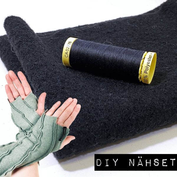 DIY Nähset für elegante Handstulpen in schwarz • gemütliche Handwärmer aus Merino Walk