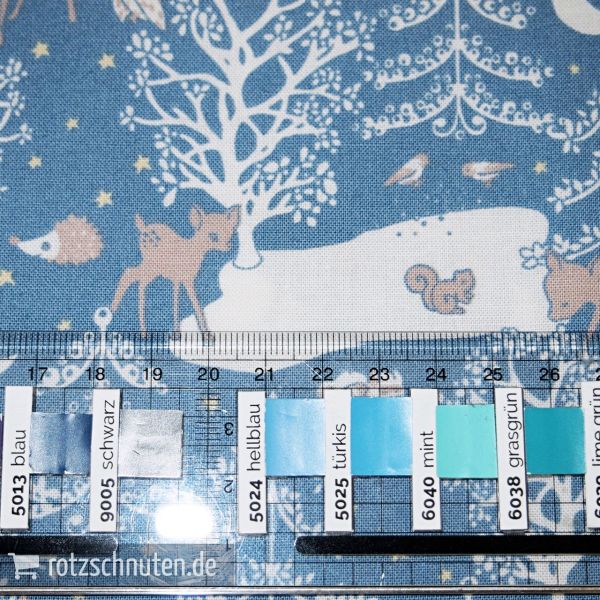 Baumwolle Reh Igel Eule Tannenbaum dunkelblau - Serie Kitzbühel von Westfalenstoffe Winterwald