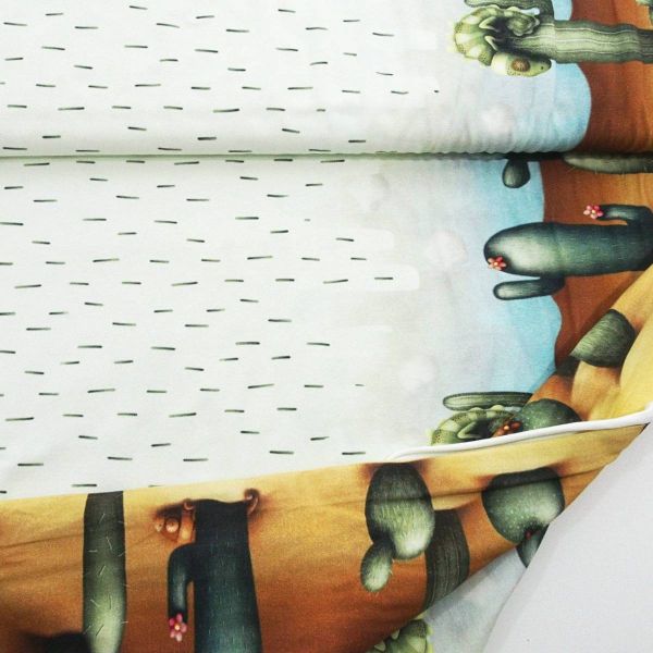 Baumwolljersey Kaktus & Chamäleon Bordüre – 35cm Rapport fortlaufend