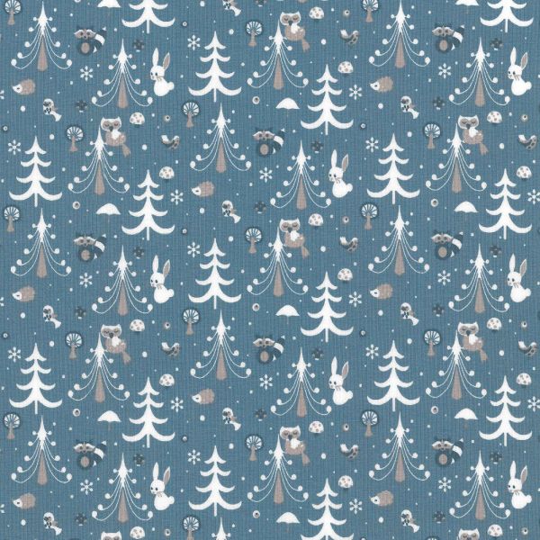 Baumwolle Wald Eule Igel Fuchs blau - Serie Kitzbühel von Westfalenstoffe Winter