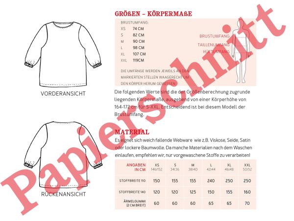 Schnittmuster FRAU HOLLY • weite Bluse von Studio Schnittreif • Gr. XS-XXL