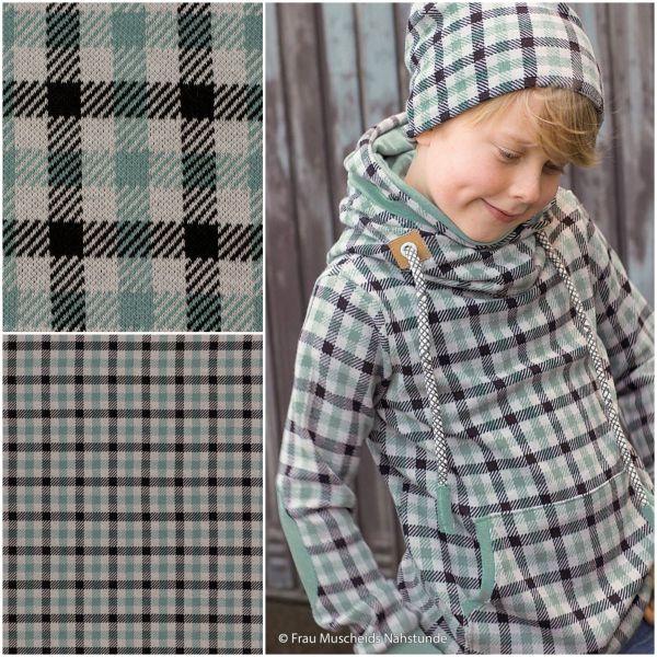 Strick Jacquard mit Karomuster in mint schwarz - Design Plaid by Käselotti von Swafing